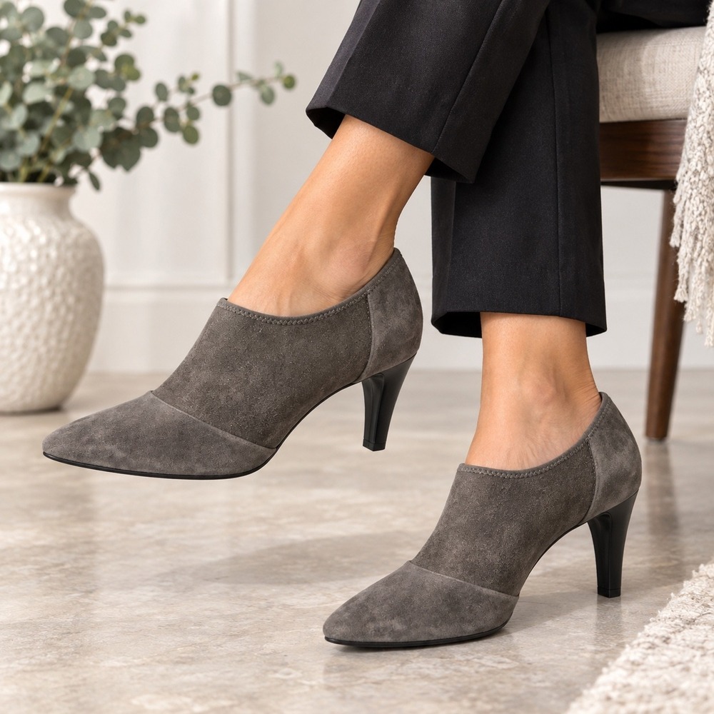 ECCO Shape 75 Gray Suede Pointed Toe Shootie Heels EU 40 US 9.5 NWOB